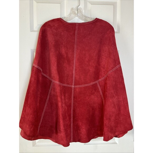 Vintage Red Suede Genuine Leather Shell Margaret Godfrey Western Boho Cape Sz XL - Picture 4 of 12